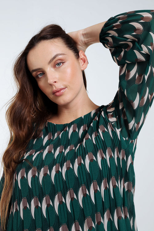 Blouse plissée imprimé graphique-Paprika-4