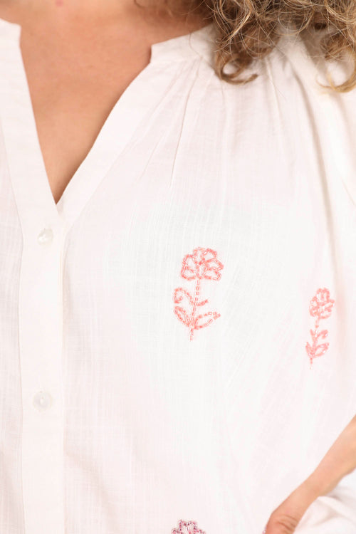 Blouse en coton et viscose unie avec fleurs perlées-Paprika-4