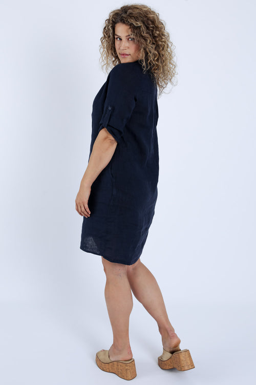 Robe tunique en lin unie-Paprika-2