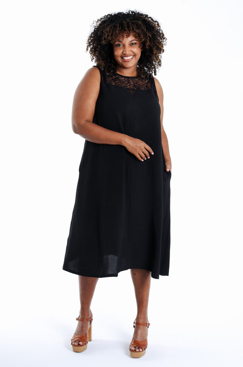 Robe longue unie avec dentelle-Paprika-7