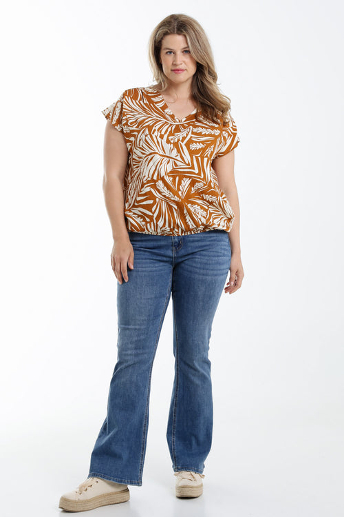 Blouse en viscose imprimé feuille bicolore-Paprika-8