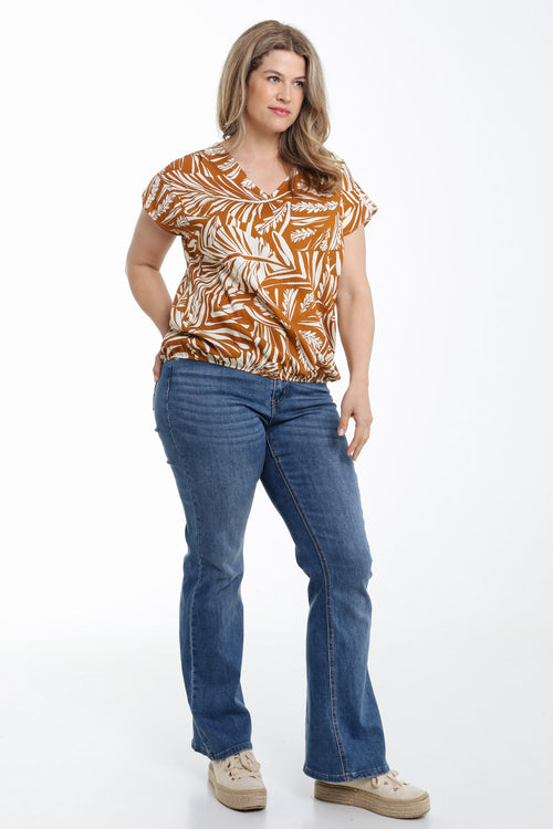 Blouse en viscose imprimé feuille bicolore-Paprika-9