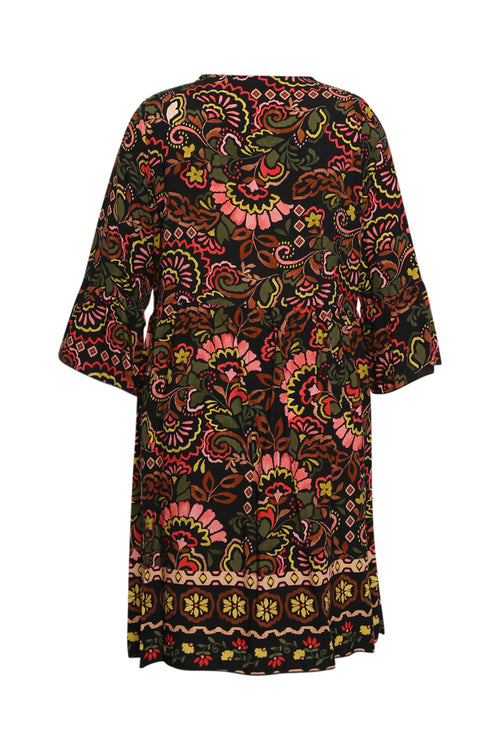 Robe courte en viscose imprimé folk-Paprika-9