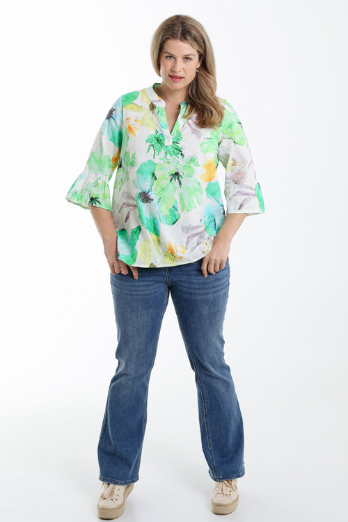 Blouse en lin imprimé floral-Paprika-7