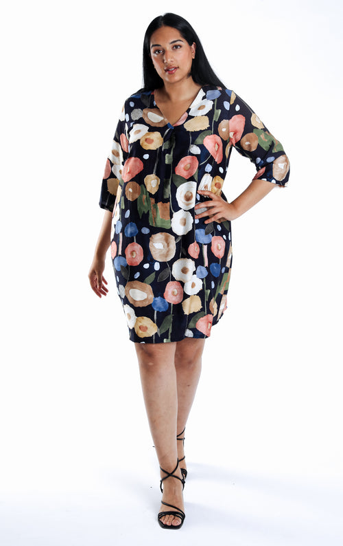 Robe courte en viscose imprimé coquelicots-Paprika-7