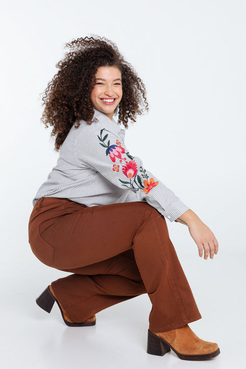 Pantalon uni en coton-Paprika-9