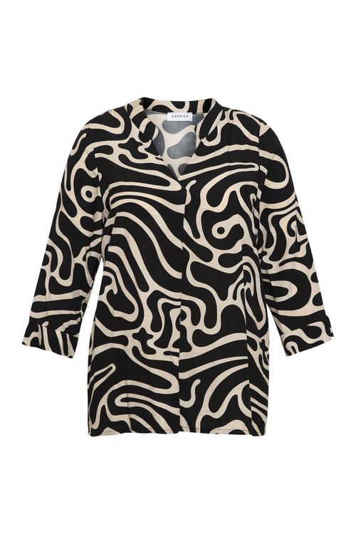 Blouse en viscose imprimé graphique bicolore-Paprika-10