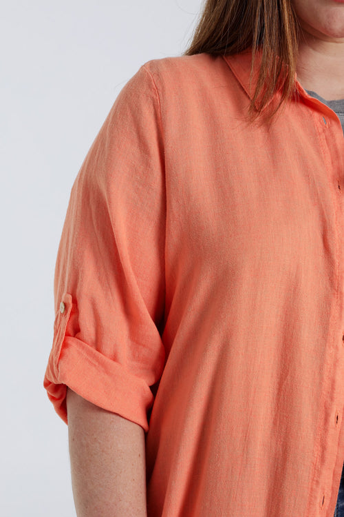 Chemise longue en lin et viscose unie-Paprika-4