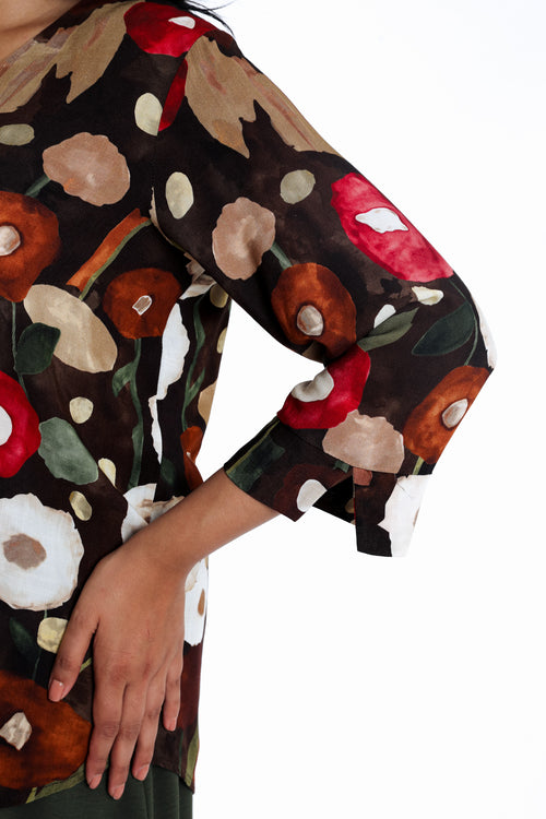 Blouse en viscose imprimé coquelicots-Paprika-4