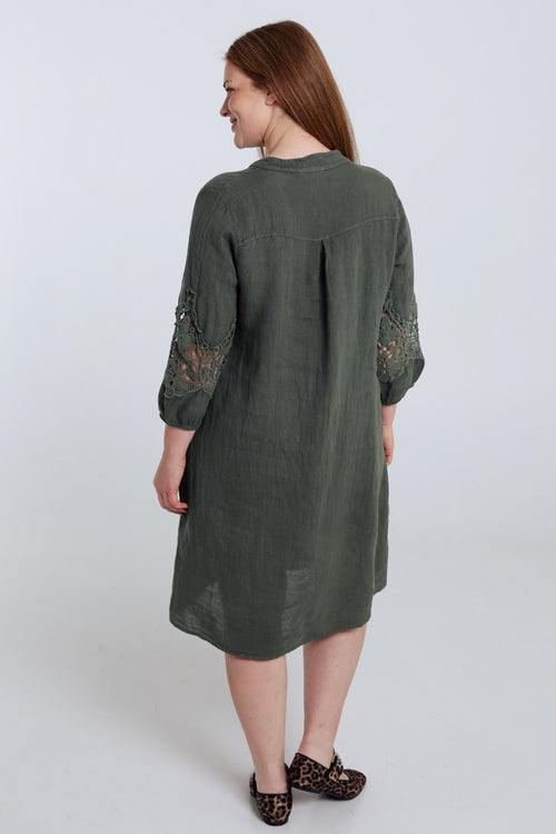 Robe tunique unie en lin détail macramé-Paprika-2