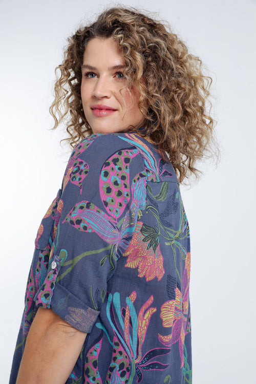 Blouse en gaze de coton imprimé floral-Paprika-5