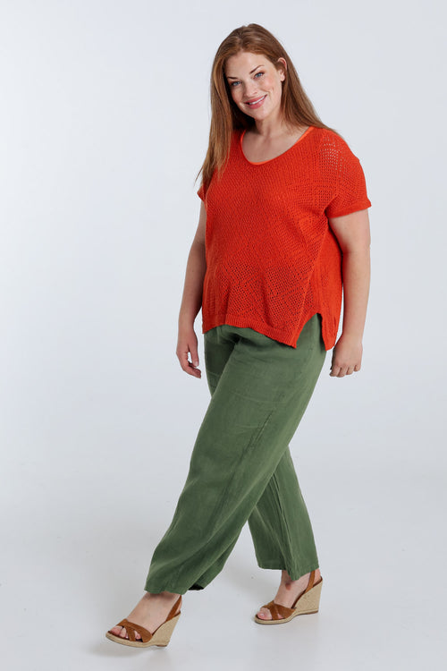Pull boîte uni en coton ajouré-Paprika-8