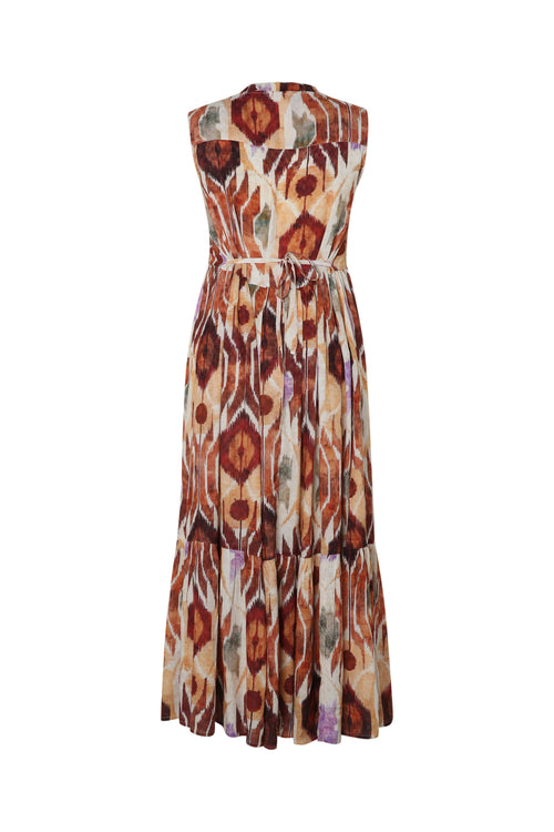 Robe longue en viscose imprimé ethnique-Paprika-11
