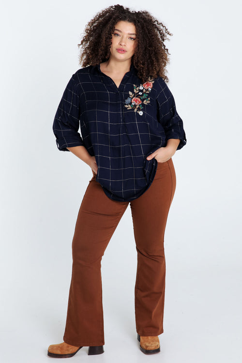 Chemise à carreaux brodée en viscose-Paprika-8