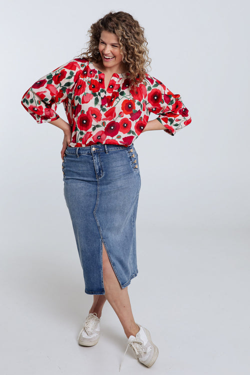 Blouse en coton imprimé coquelicots-Paprika-7