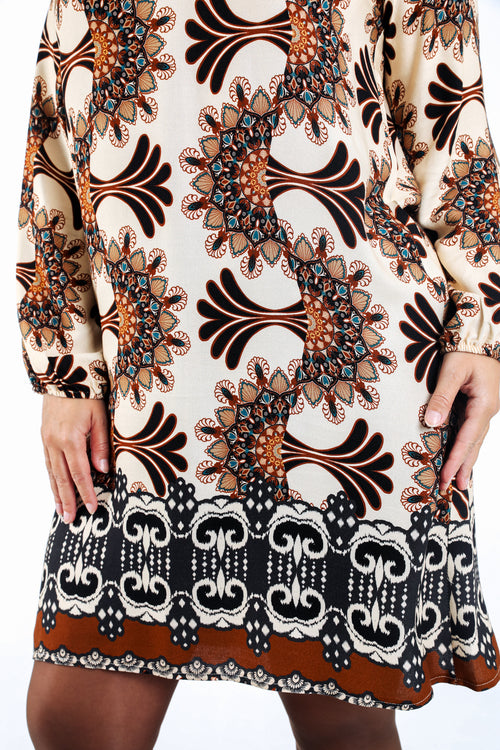 Robe en viscose imprimé graphique-Paprika-5