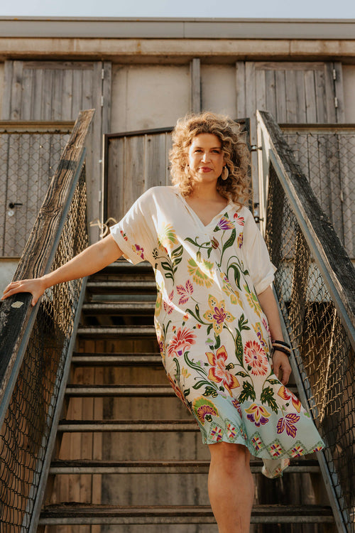 Robe en viscose à imprimé floral-Paprika-1