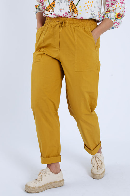 Pantalon boyfit en coton uni avec poches-Paprika-1