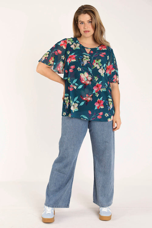 EXCLU SHEEGO - Blouse en viscose imprimé floral-Paprika-8