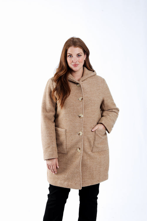 Manteau en laine uni avec capuche-Paprika-1
