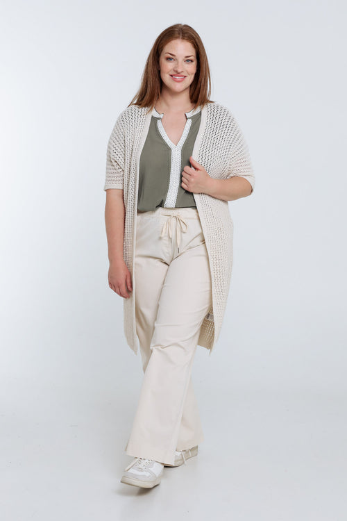 Long gilet en coton ajouré uni-Paprika-8