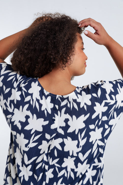Blouse en viscose imprimé floral bicolore-Paprika-3