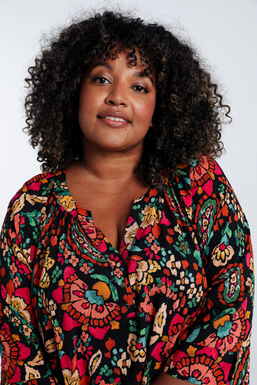 Blouse en viscose imprimé floral-Paprika-4