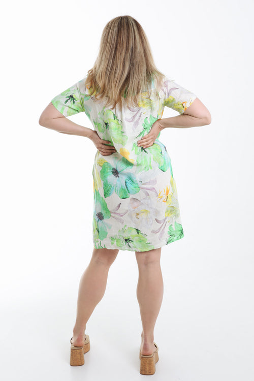 Robe en lin imprimé fleurs-Paprika-2