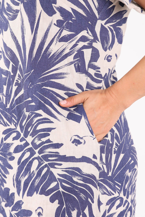 Robe en lin imprimé feuilles bicolore-Paprika-4