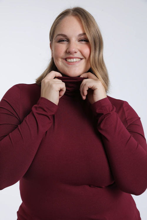 T-shirt col roulé en viscose uni-Paprika-1