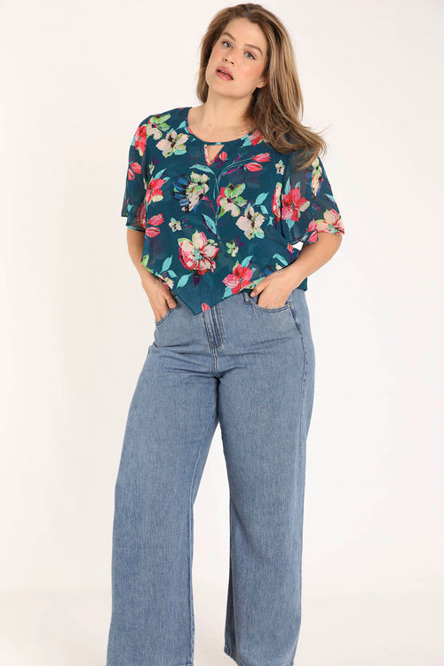 EXCLU SHEEGO - Blouse en viscose imprimé floral-Paprika-7