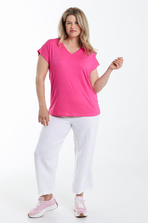Pantacourt 7/8 large uni en lin-Paprika-7