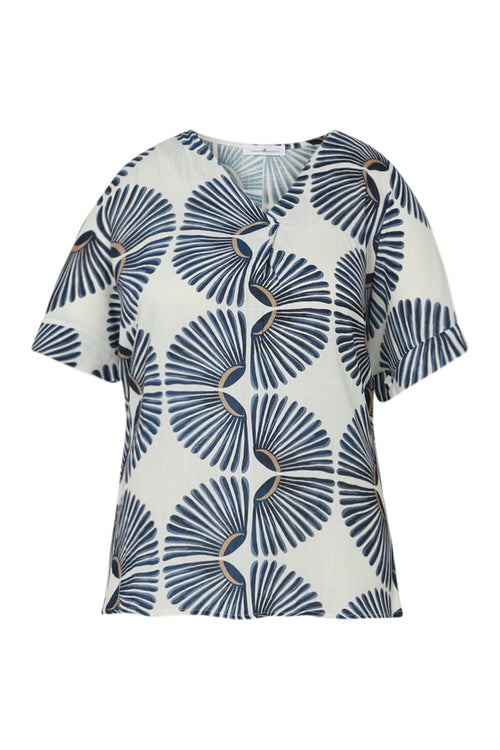 Blouse en viscose imprimé graphique bicolore-Paprika-10