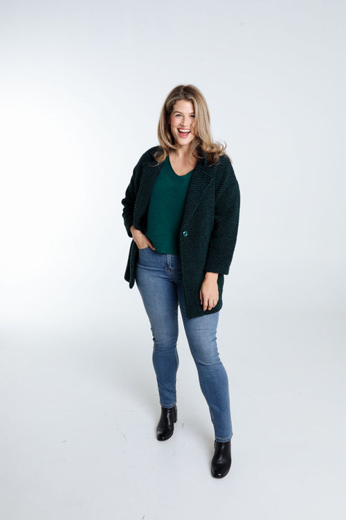 Manteau uni en tissu moucheté avec laine-Paprika-9