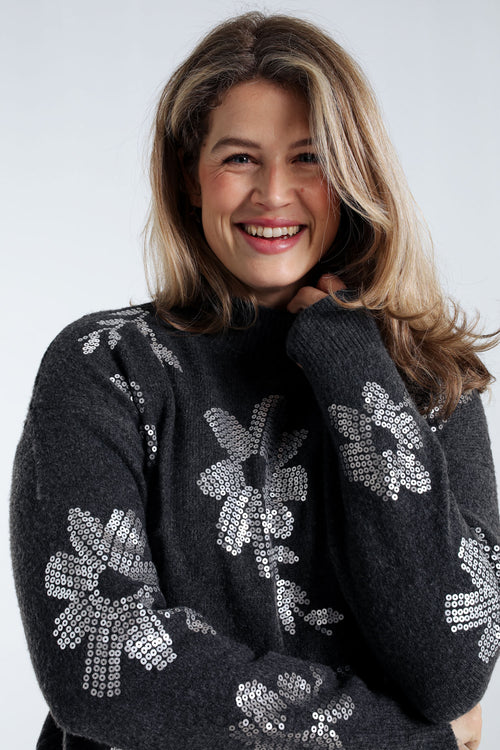 Pull avec fleurs en sequins-Paprika-4