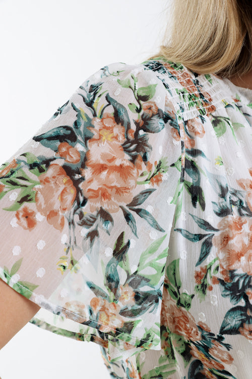 Blouse imprimé floral et plumetis-Paprika-6