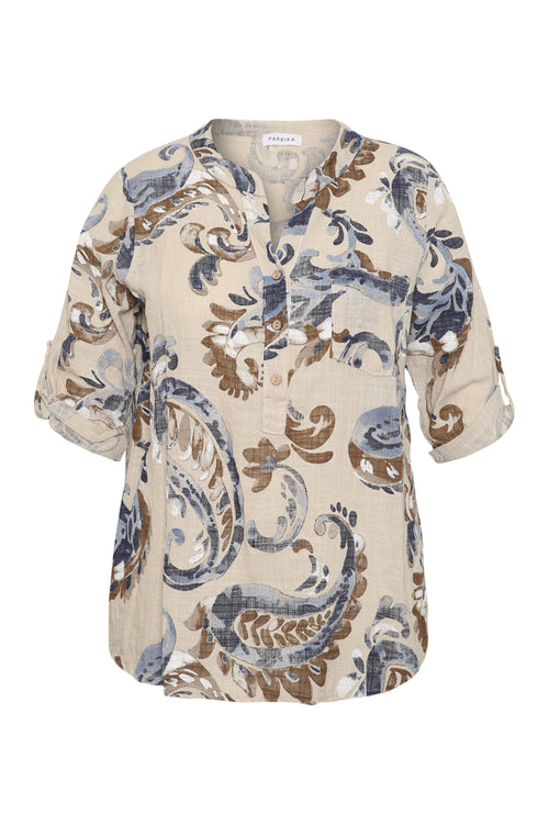 Chemisier en gaze de coton imprimé cachemire-Paprika-10