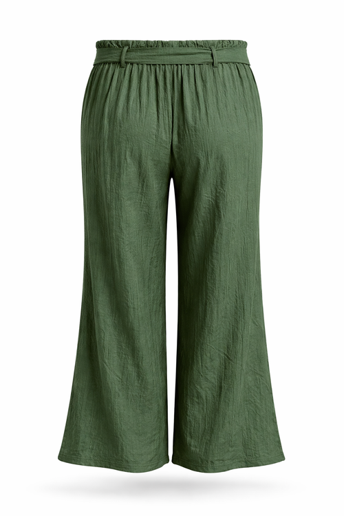 Pantalon large en viscose uni effet plissé-Paprika-2