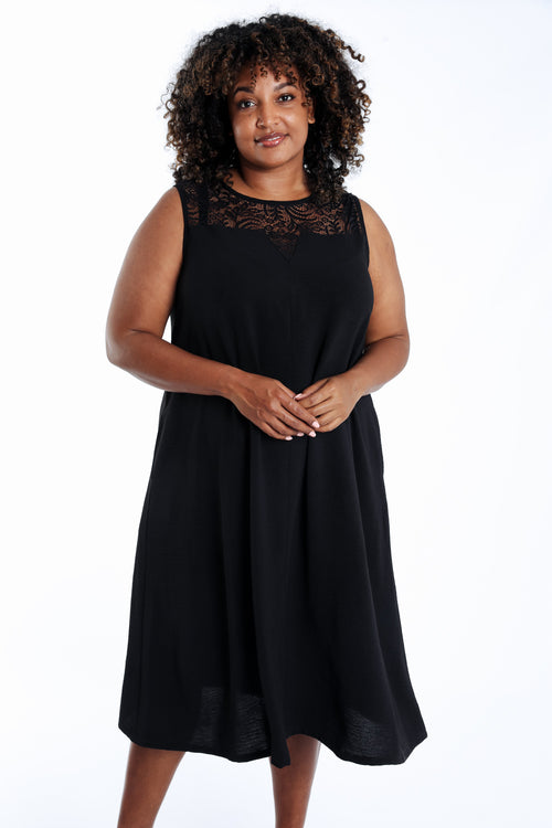 Robe longue unie avec dentelle-Paprika-1