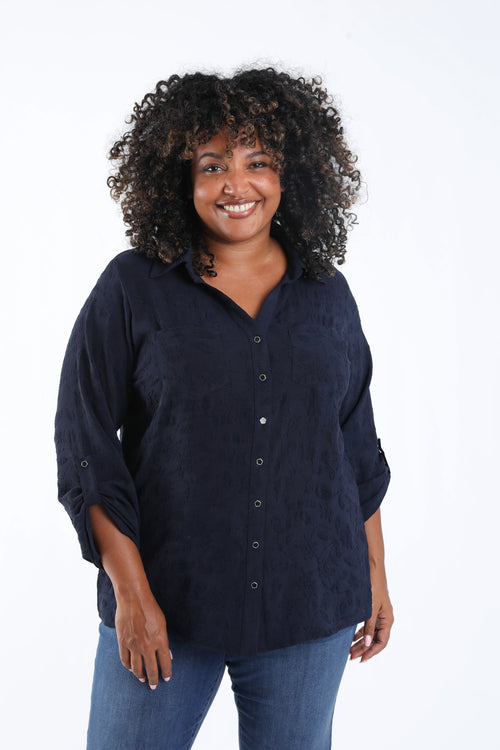 Chemise unie avec motif fleurs en relief-Paprika-1