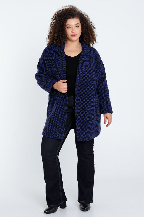 Manteau uni en tissu moucheté avec laine-Paprika-7