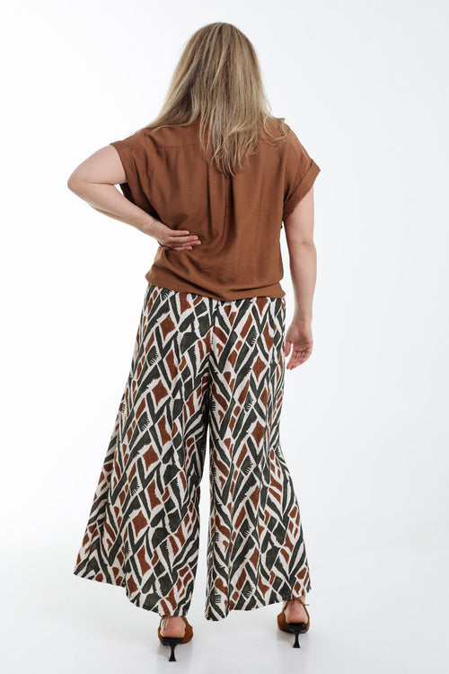 Pantalon large en viscose imprimé ethnique-Paprika-2
