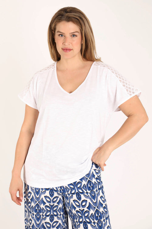 EXCLU SHEEGO - T-shirt en coton et viscose uni avec dentelle-Paprika-1