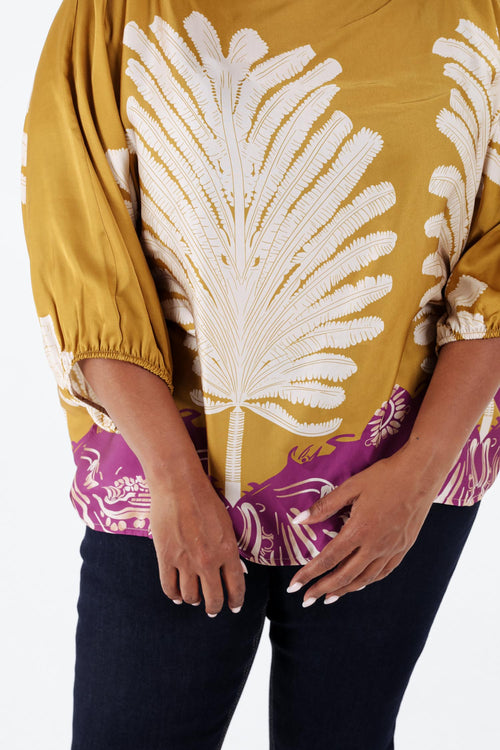 Blouse en viscose imprimé palmes-Paprika-6