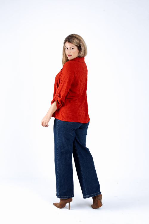 Chemise unie avec motif fleurs en relief-Paprika-1