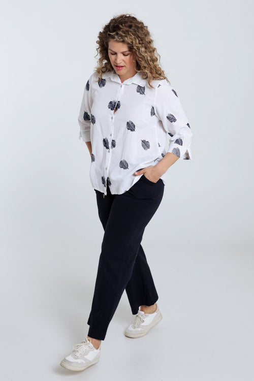 Chemise en coton unie avec feuilles brodées-Paprika-7