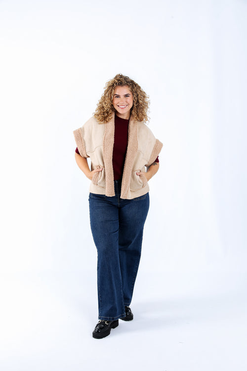 Gilet effet peau de mouton uni-Paprika-6