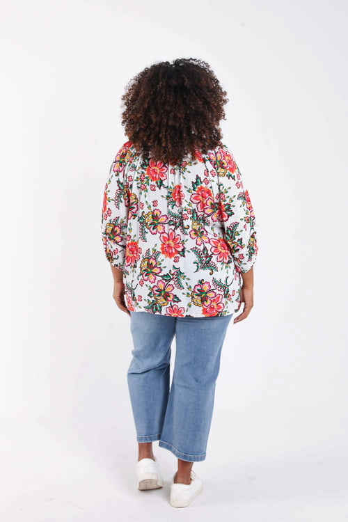Blouse en viscose imprimé fleuri-Paprika-2