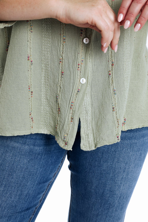 Blouse en coton unie avec détail multicolore-Paprika-4