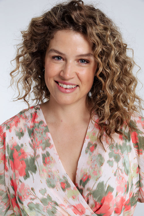 Robe en voile imprimé floral avec lurex-Paprika-3
